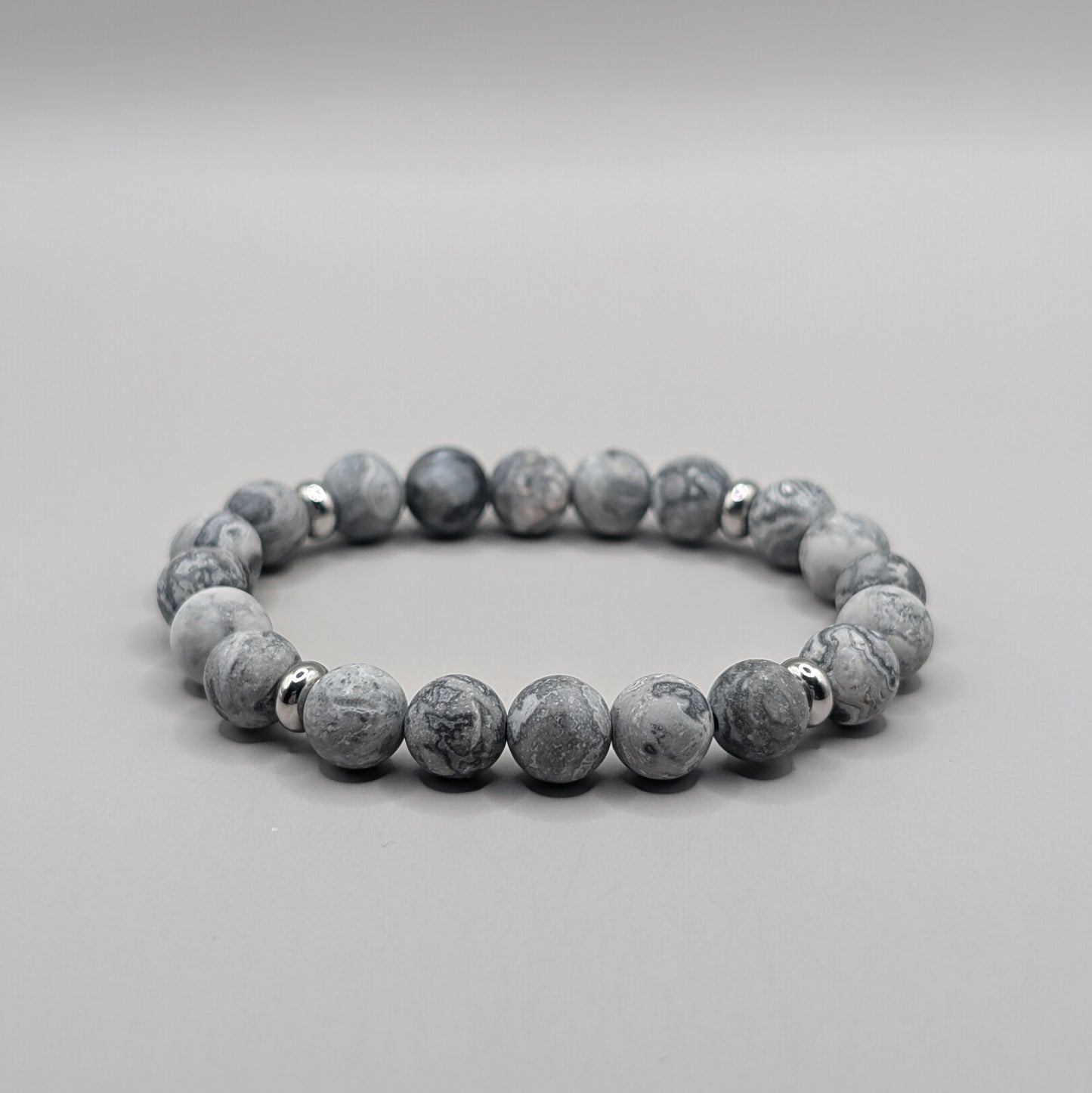Map Stone & Stainless Steel Bracelet - 8mm Matte