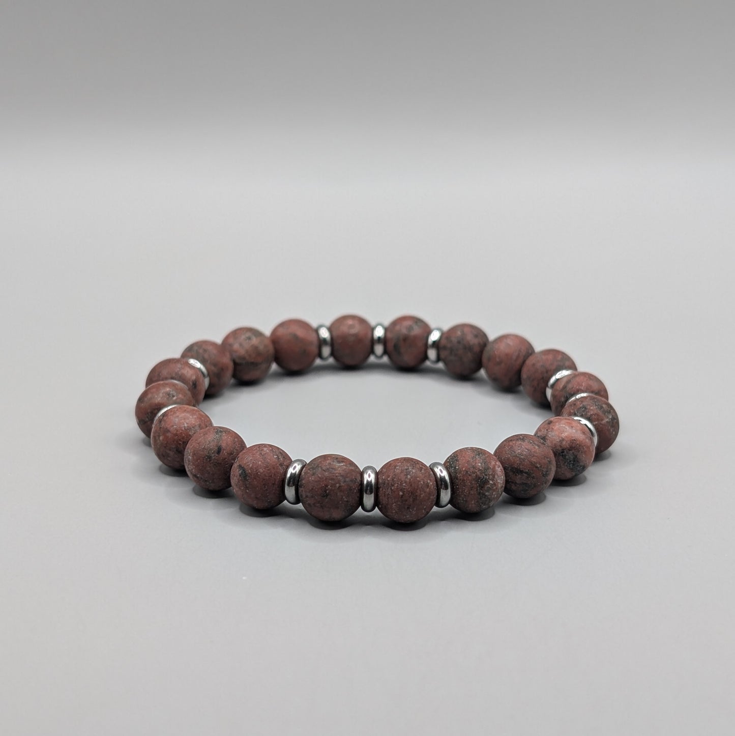 Red Jasper & Stainless Steel Bracelet - 8mm Matte