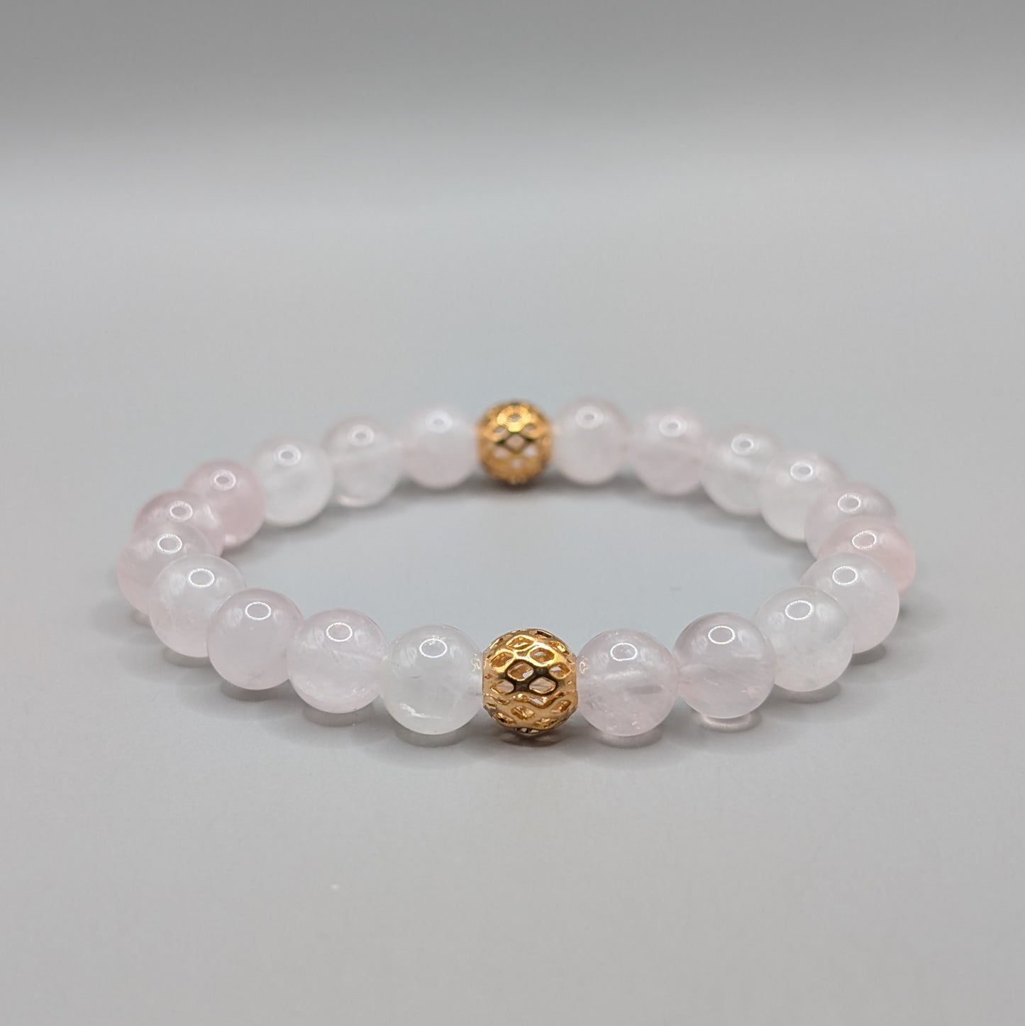 Rose Quartz & Gold Bracelet - 8mm Polished