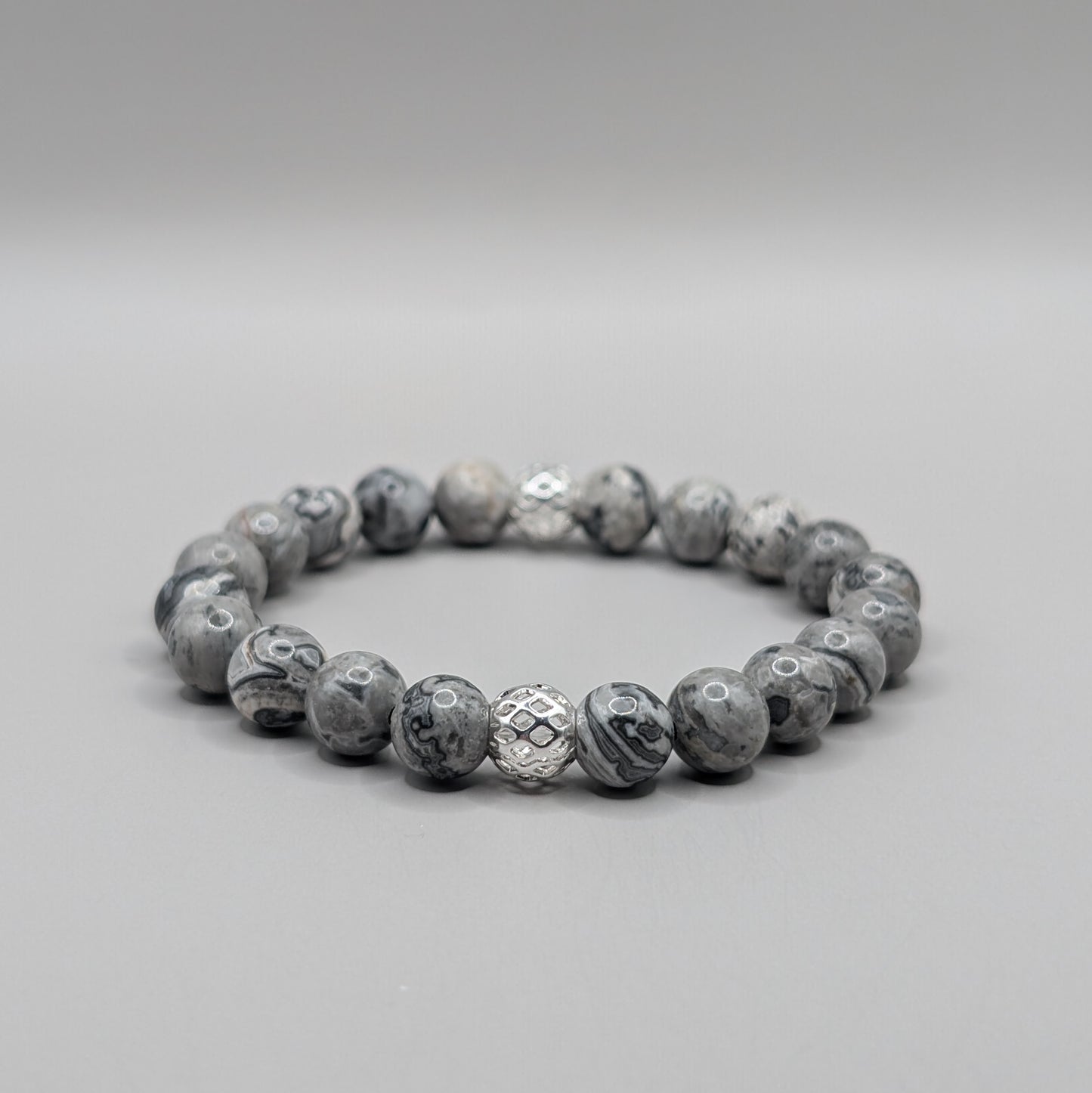 Map Stone & Silver Bracelet - 8mm Polished