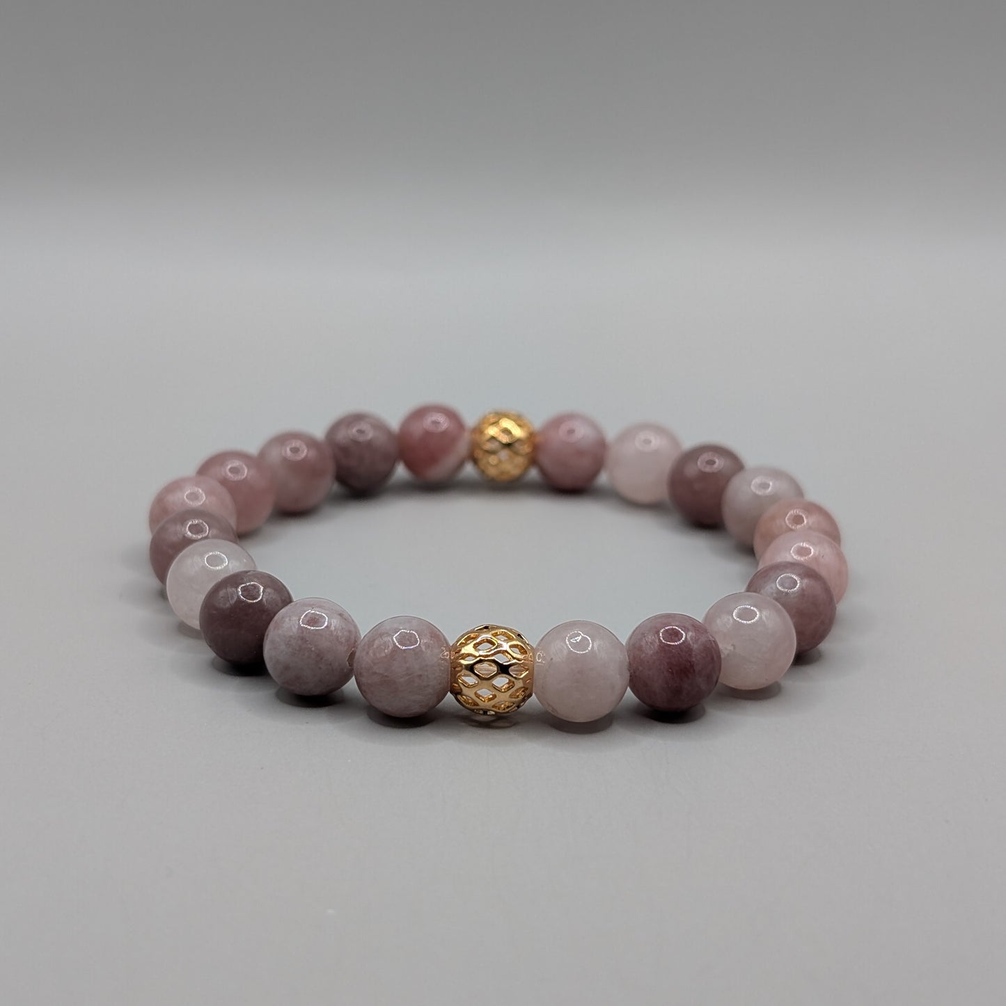 Strawberry Quartz & Gold Bracelet - 8mm Polished