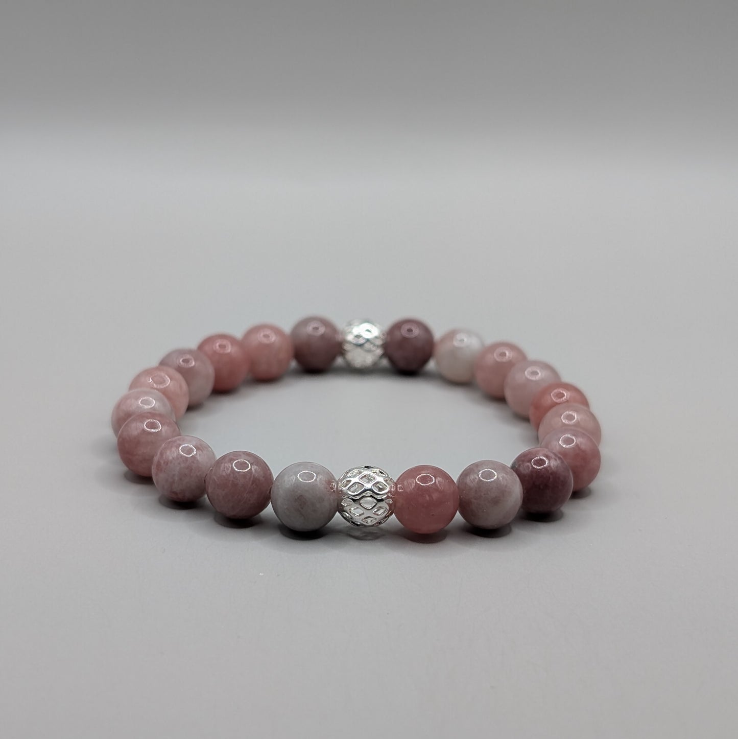 Strawberry Quartz & Silver Bracelet - 8mm Polished