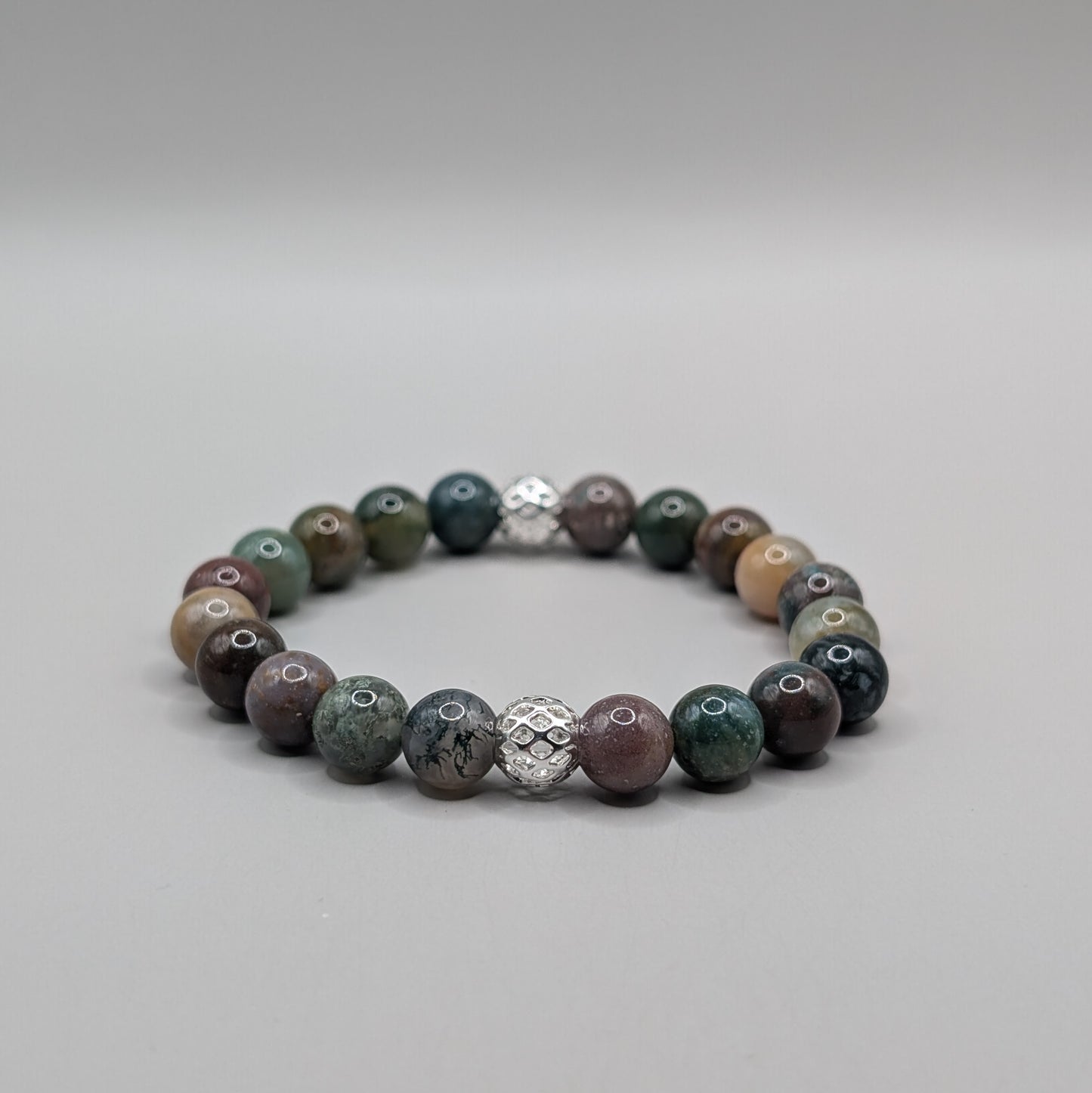 Indian Agate & Silver Bracelet - 8mm Polished