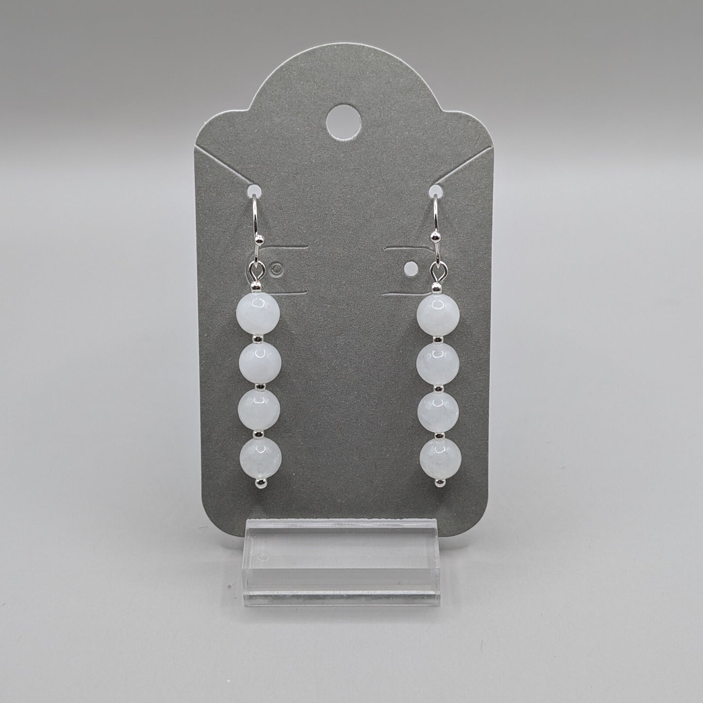 White Jade Earrings - Silver