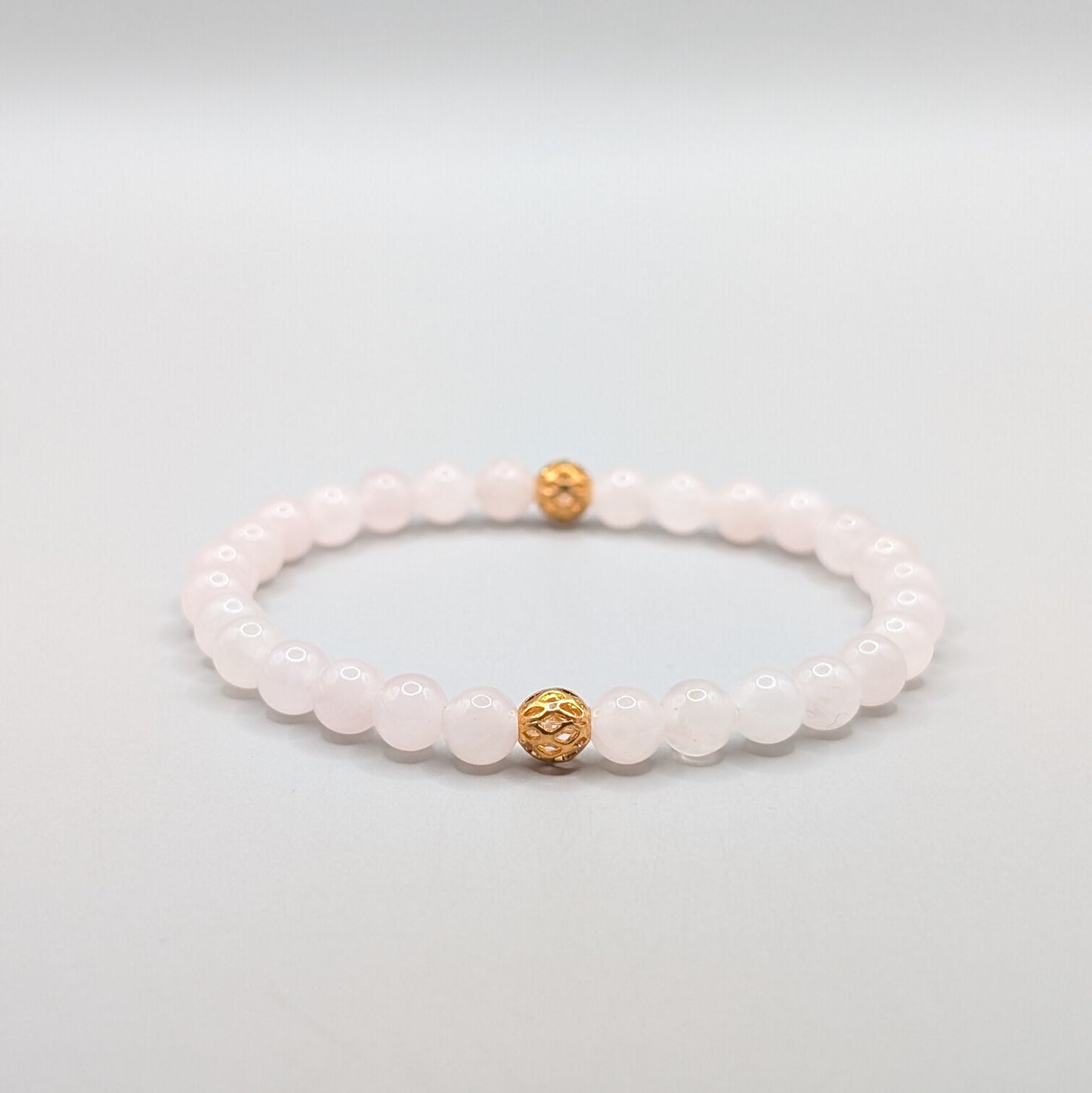 Rose Quartz & Gold Bracelet - 6mm Polished