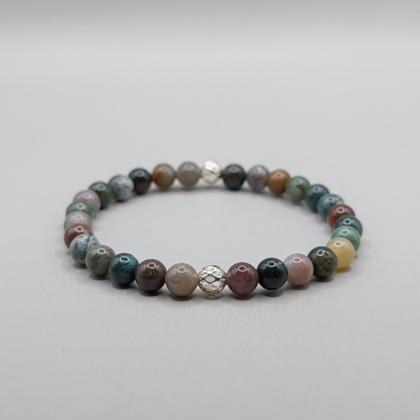 Indian Agate & Silver Bracelet - 6mm Polished
