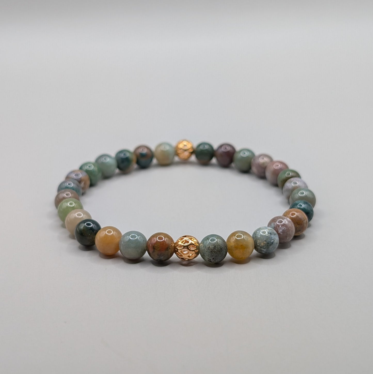 Indian Agate & Gold Bracelet - 6mm Polished