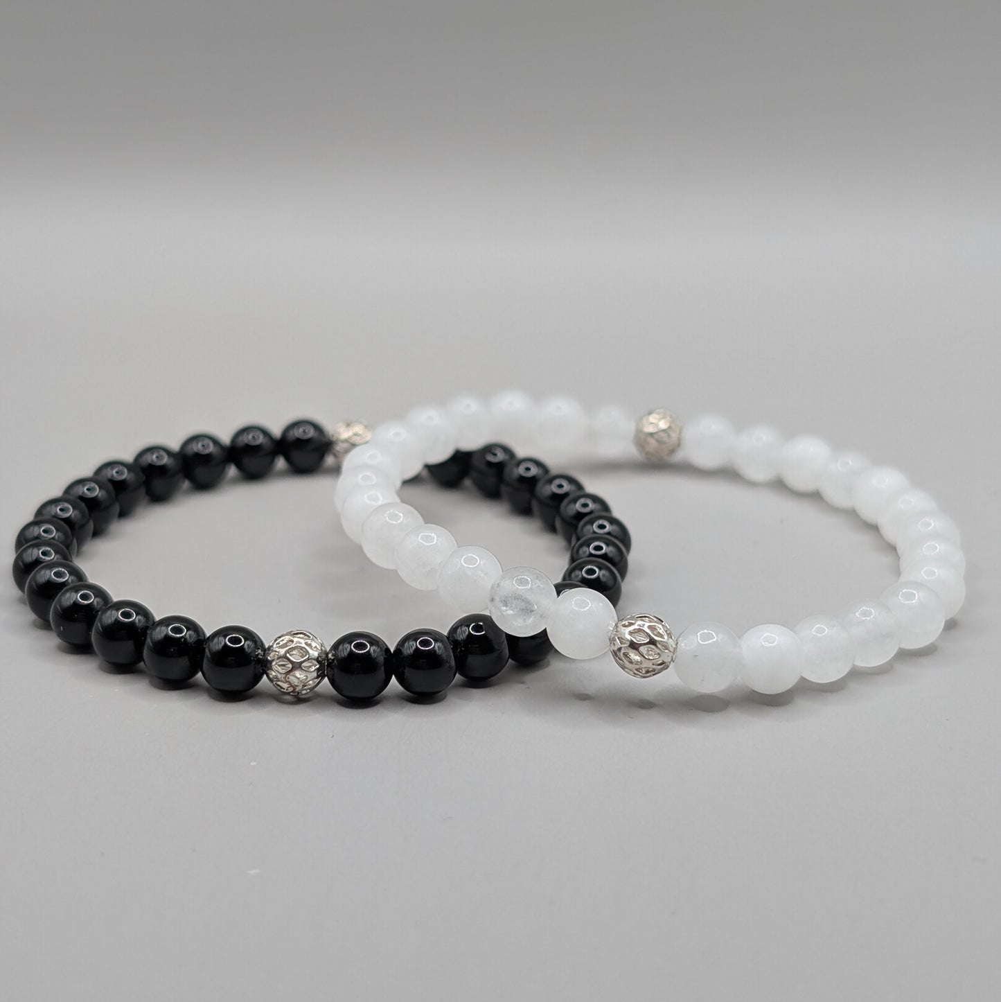Yin Yang Balance Bracelet Silver Set - 6mm