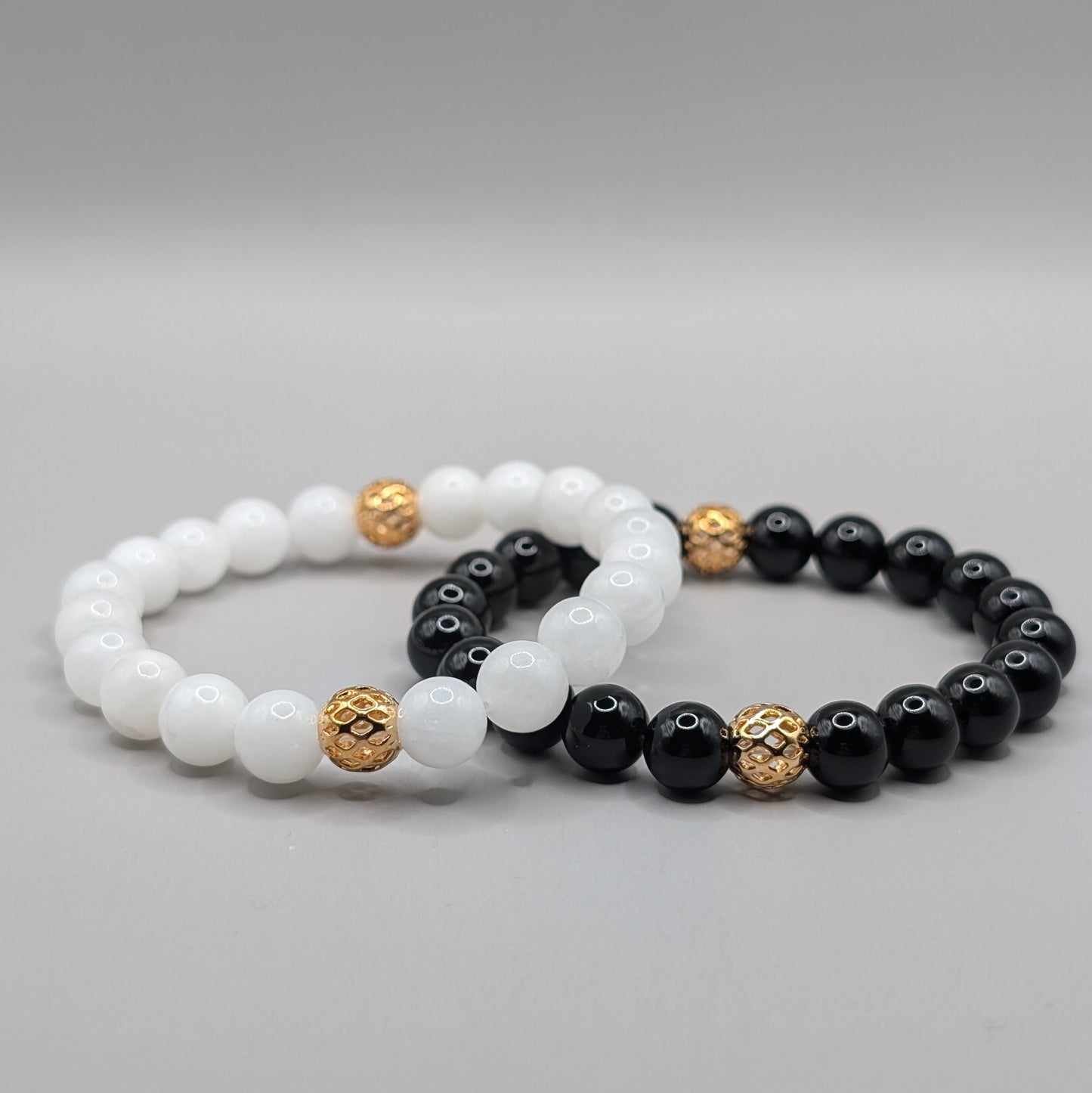 Yin Yang Balance Bracelet Gold Set - 8mm