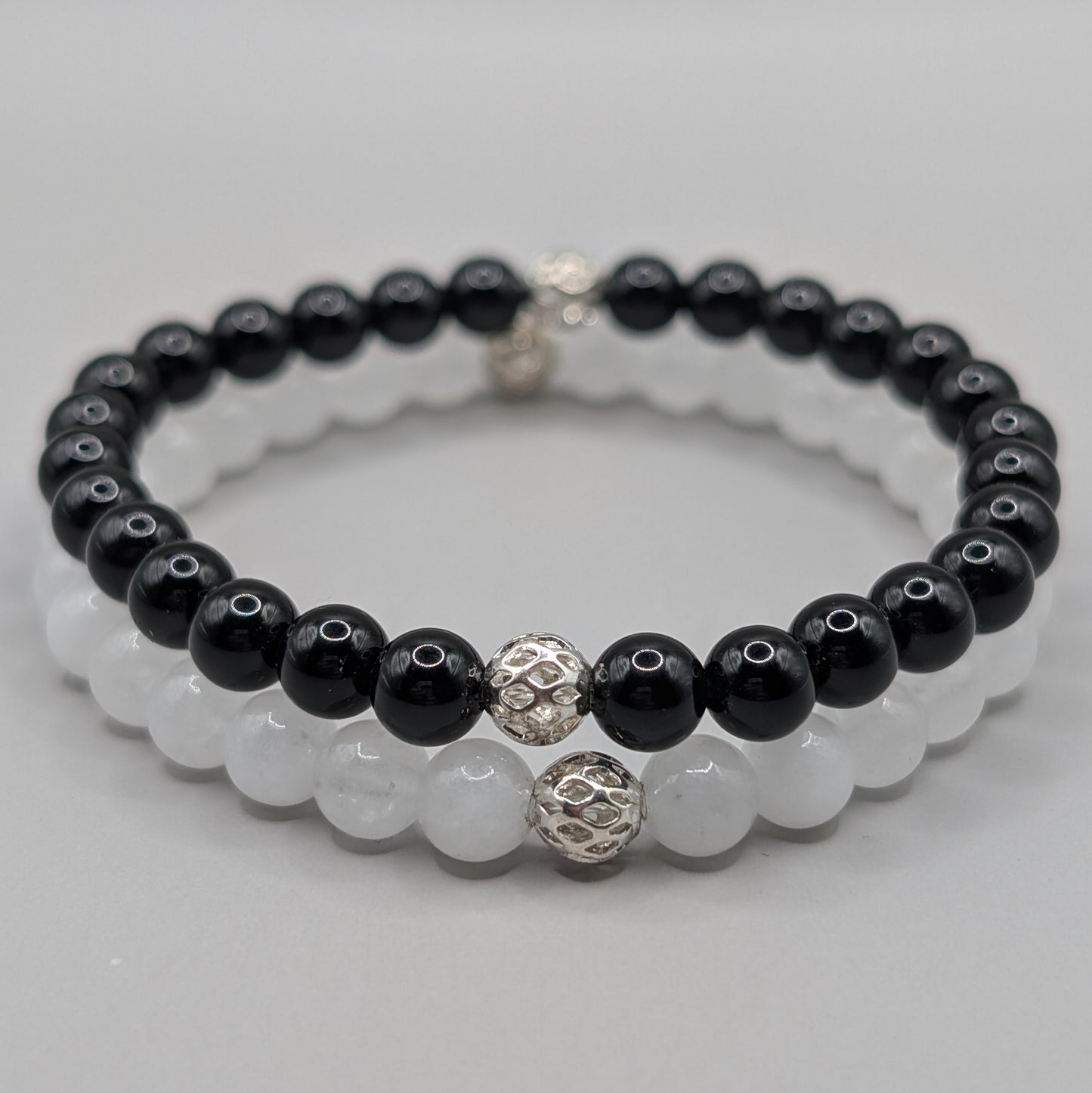 Yin Yang Balance Bracelet Silver Set - 6mm