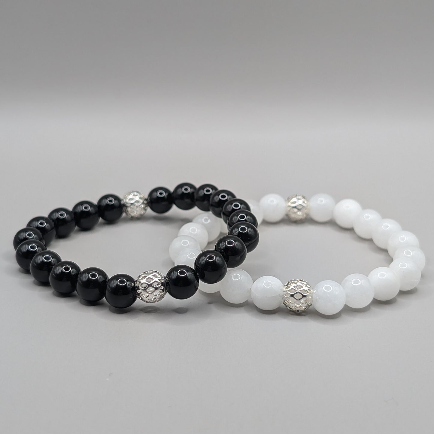 Yin Yang Balance Bracelet Silver Set - 8mm