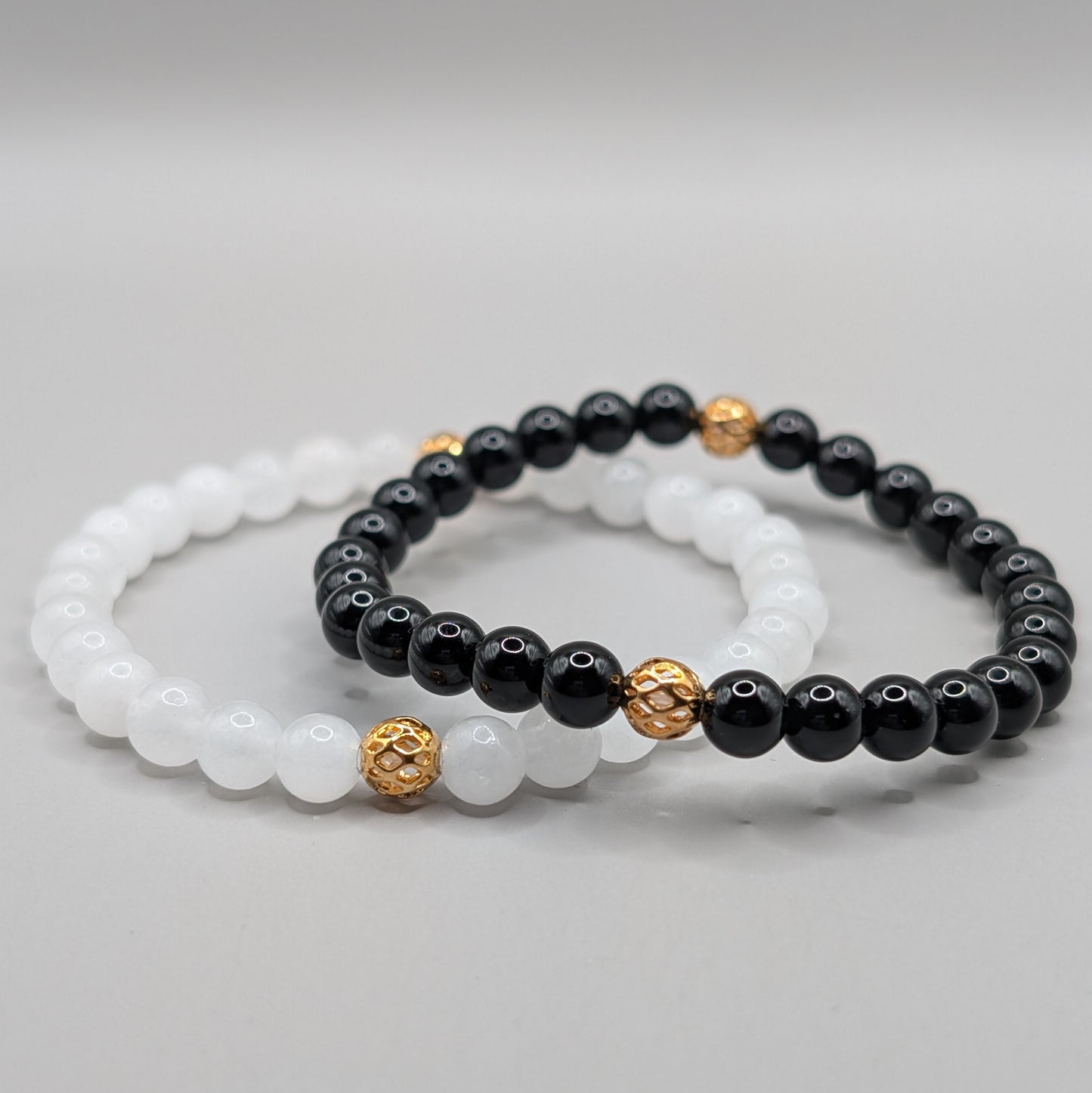 Yin Yang Balance Bracelet Gold Set - 6mm