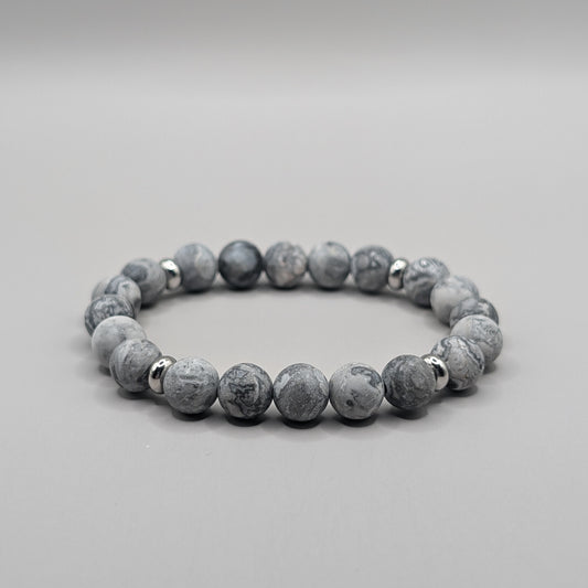 Map Stone & Stainless Steel Bracelet - 8mm Matte