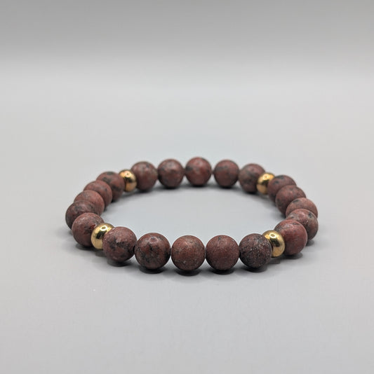 Red Jasper & Brass Bracelet - 8mm Matte