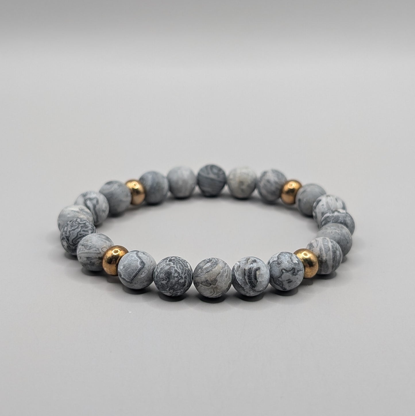 Map Stone & Brass Bracelet - 8mm Matte
