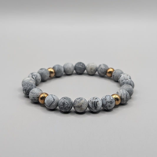 Map Stone & Brass Bracelet - 8mm Matte