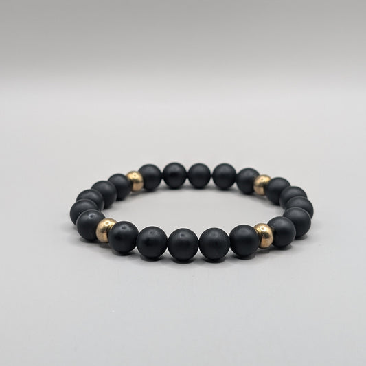 Black Agate & Brass Bracelet - 8mm Matte