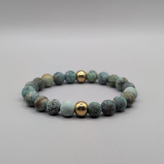 African Turquoise & Brass Bracelet - 8mm Matte