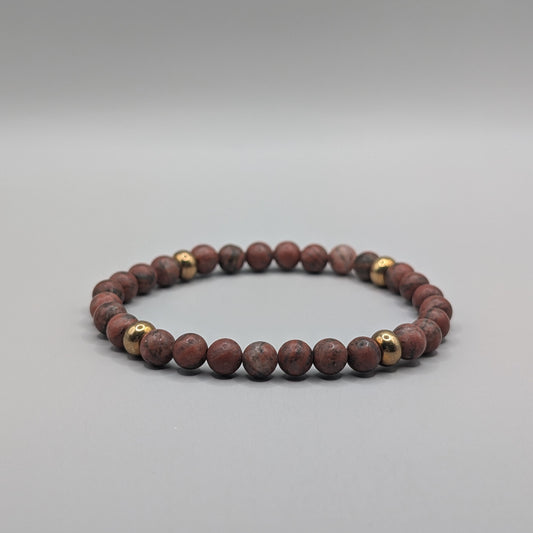 Red Jasper & Brass Bracelet - 6mm Matte