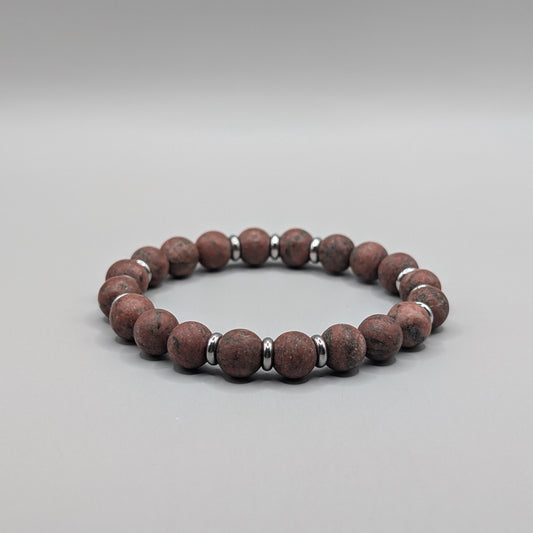 Red Jasper & Stainless Steel Bracelet - 8mm Matte