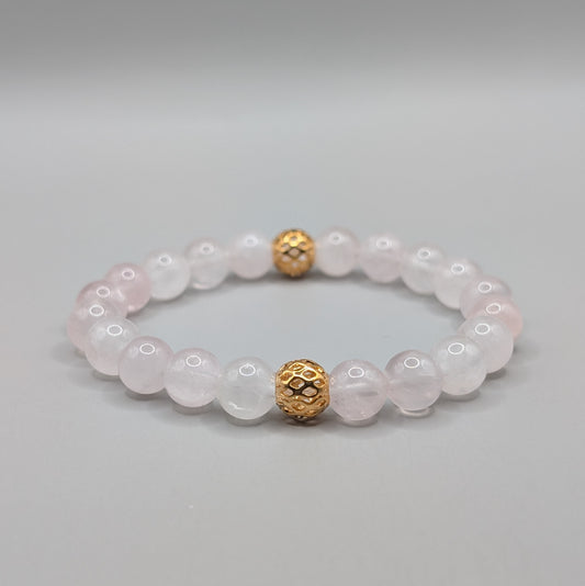 Rose Quartz & Gold Bracelet - 8mm Polished