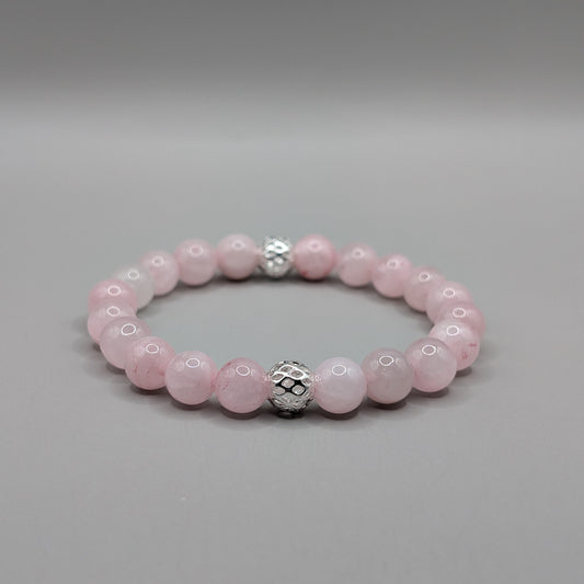 Rose Quartz & Silver Bracelet - 8mm Polished