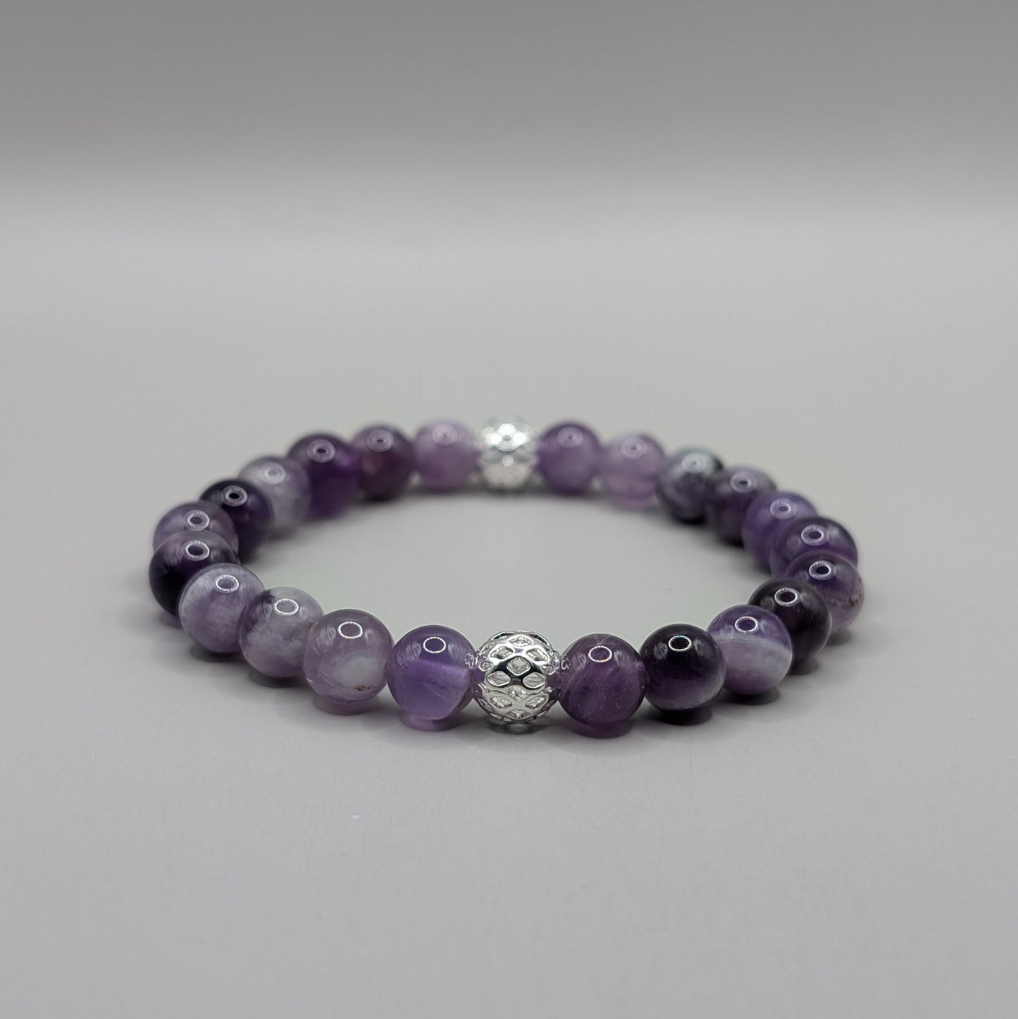 Amethyst & Silver Plated Bracelet - 8mm Polished