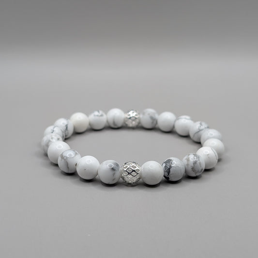 Howlite & Silver Bracelet - 8mm Polished