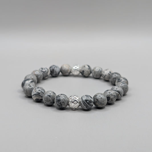 Map Stone & Silver Bracelet - 8mm Polished