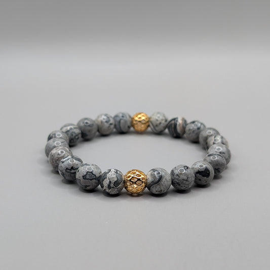 Map Stone & Gold Bracelet - 8mm Polished