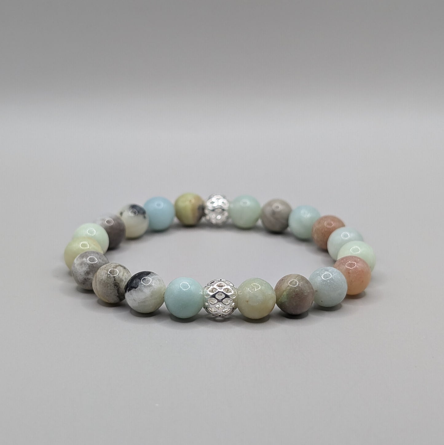 Amazonite & Silver Plated Bracelet - 8mm Polished