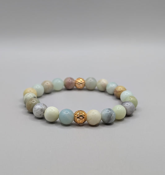 Amazonite & Gold Plated Bracelet - 8mm Polished