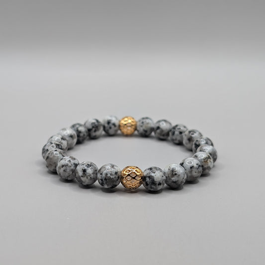 Dalmatian Jasper & Gold Plated Bracelet - 8mm Polished