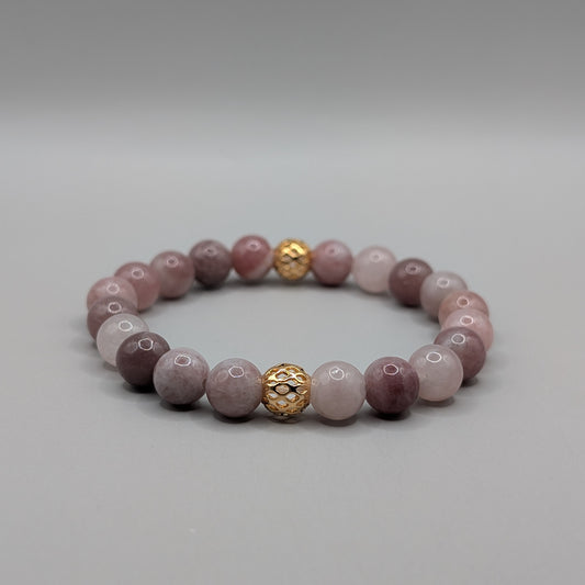 Strawberry Quartz & Gold Plated Bracelet - 8mm Polished