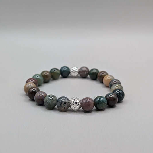Indian Agate & Silver Bracelet - 8mm Polished