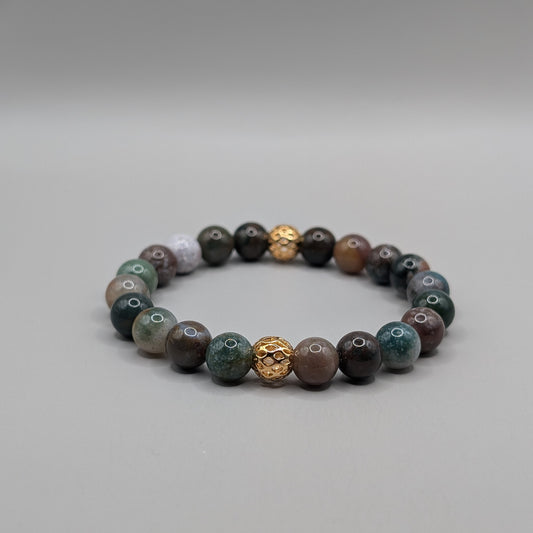 Indian Agate & Gold Bracelet - 8mm Polished