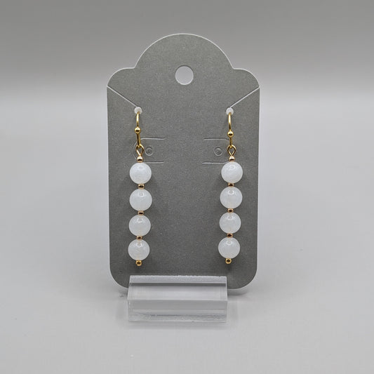 White Jade Earrings - Gold
