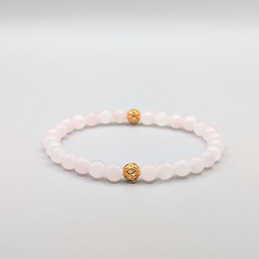 Rose Quartz & Gold Bracelet - 6mm Polished