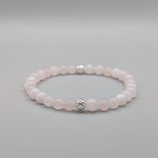 Rose Quartz & Silver Bracelet - 6mm Polished