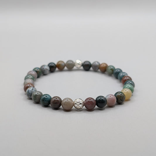 Indian Agate & Silver Bracelet - 6mm Polished