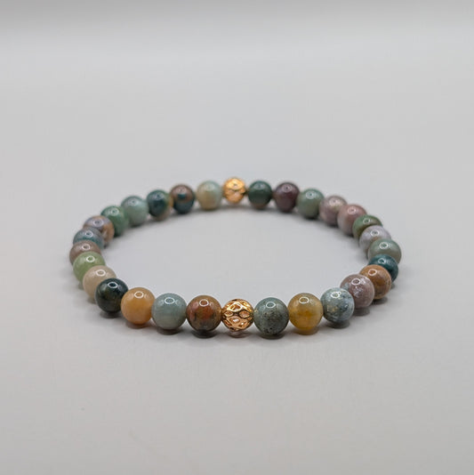 Indian Agate & Gold Bracelet - 6mm Polished
