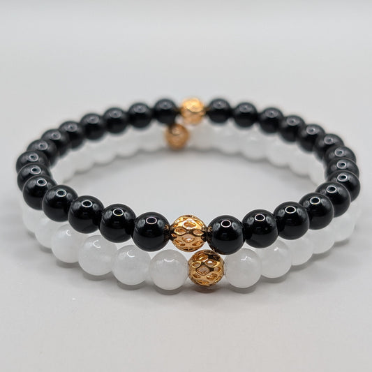 Yin Yang Balance Bracelet Gold Set - 6mm