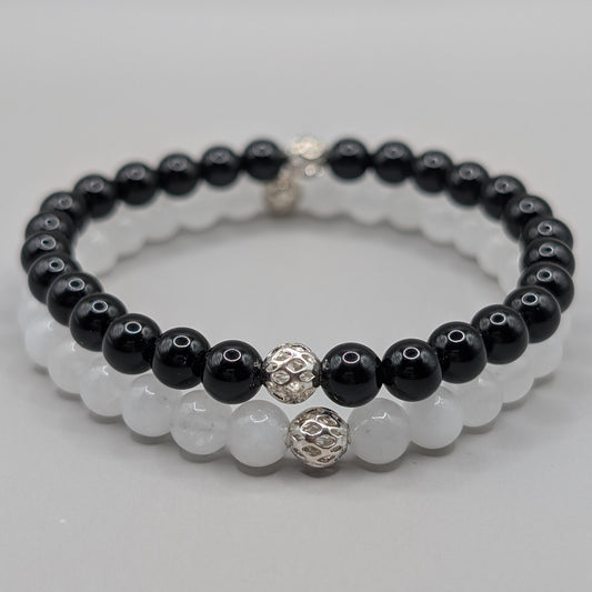 Yin Yang Balance Bracelet Silver Set - 6mm